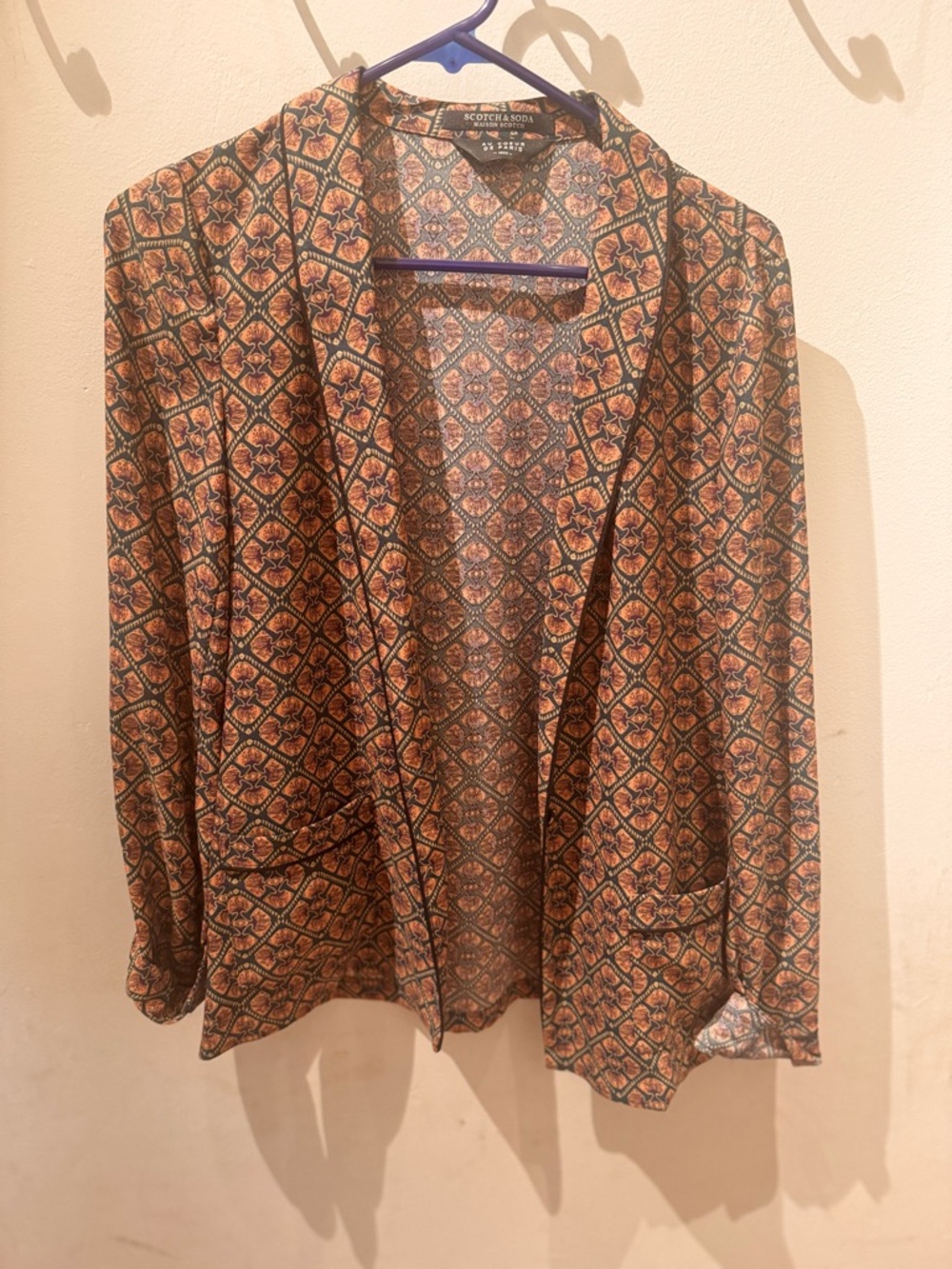 Scotch & Soda Olive Multi Geometric Open-Front Blazer
